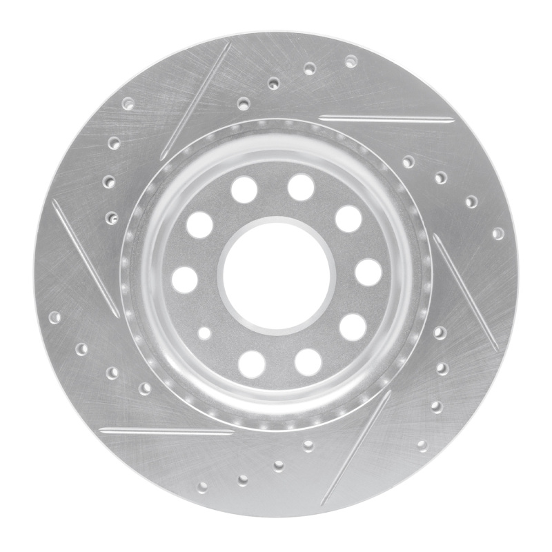 Volkswagen Jetta Brake Rotor (1) - Front Right - R1 Concepts - Drilled & Slotted - Silver - `05-`15